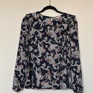 Nanette Lepore Navy Multicolor Paisley Blouse Size Medium Long Sleeve NWOT